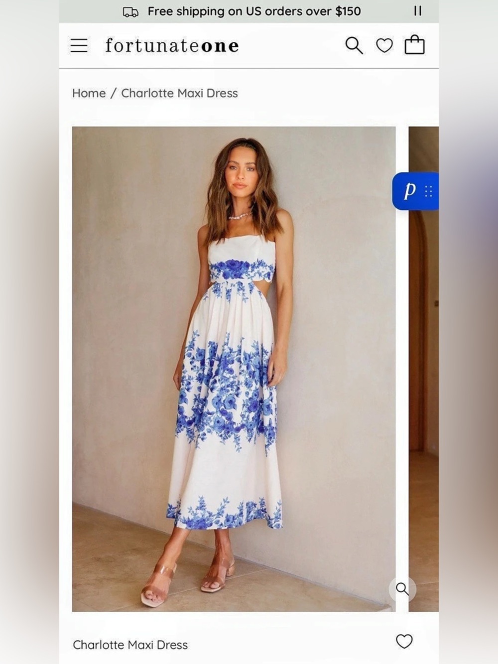 Fortunate One Charlotte Maxi Dress Floral White & Blue